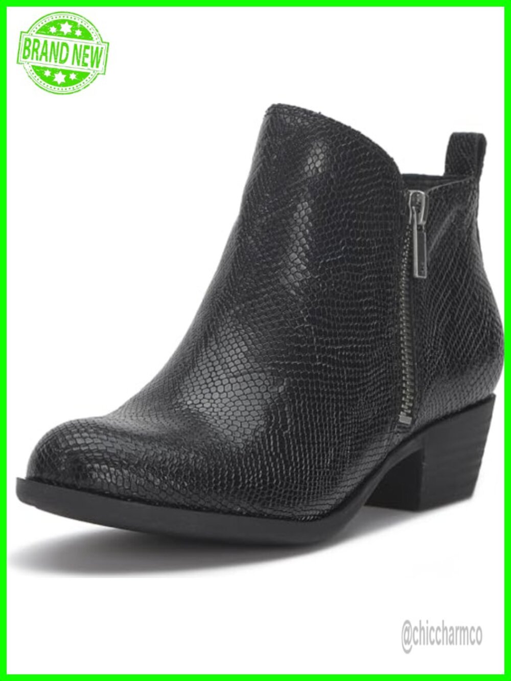 Lucky Brand Basel Leather Ankle Booties Round Toe Stacked Heel Side Zip